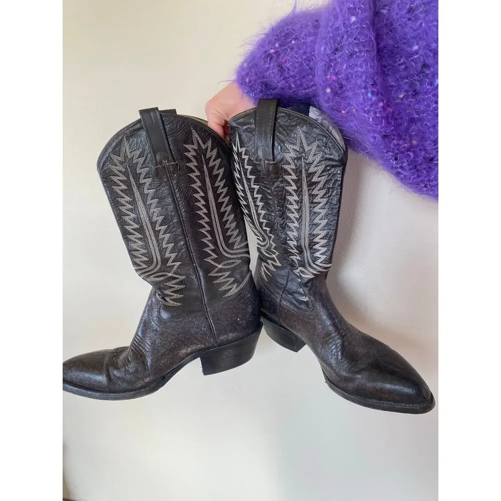 Cowtown Vintage Exotic Men's Cowboy Boots Size 8.5 D Caribou Western Brown